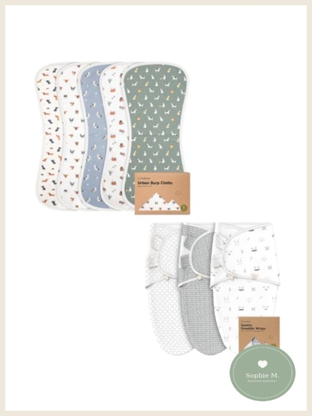 5-Pack Burp Cloths & 3-Pack Swaddle Sleep Sacks GOTS Cotton Figure-8 IHDI